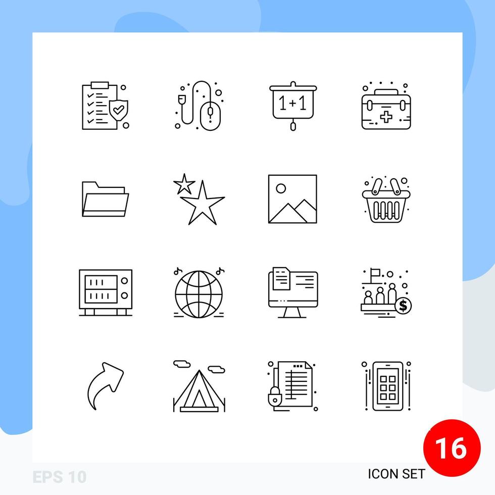 Group of 16 Outlines Signs and Symbols for open care education medical case Editable Vector Design Elements