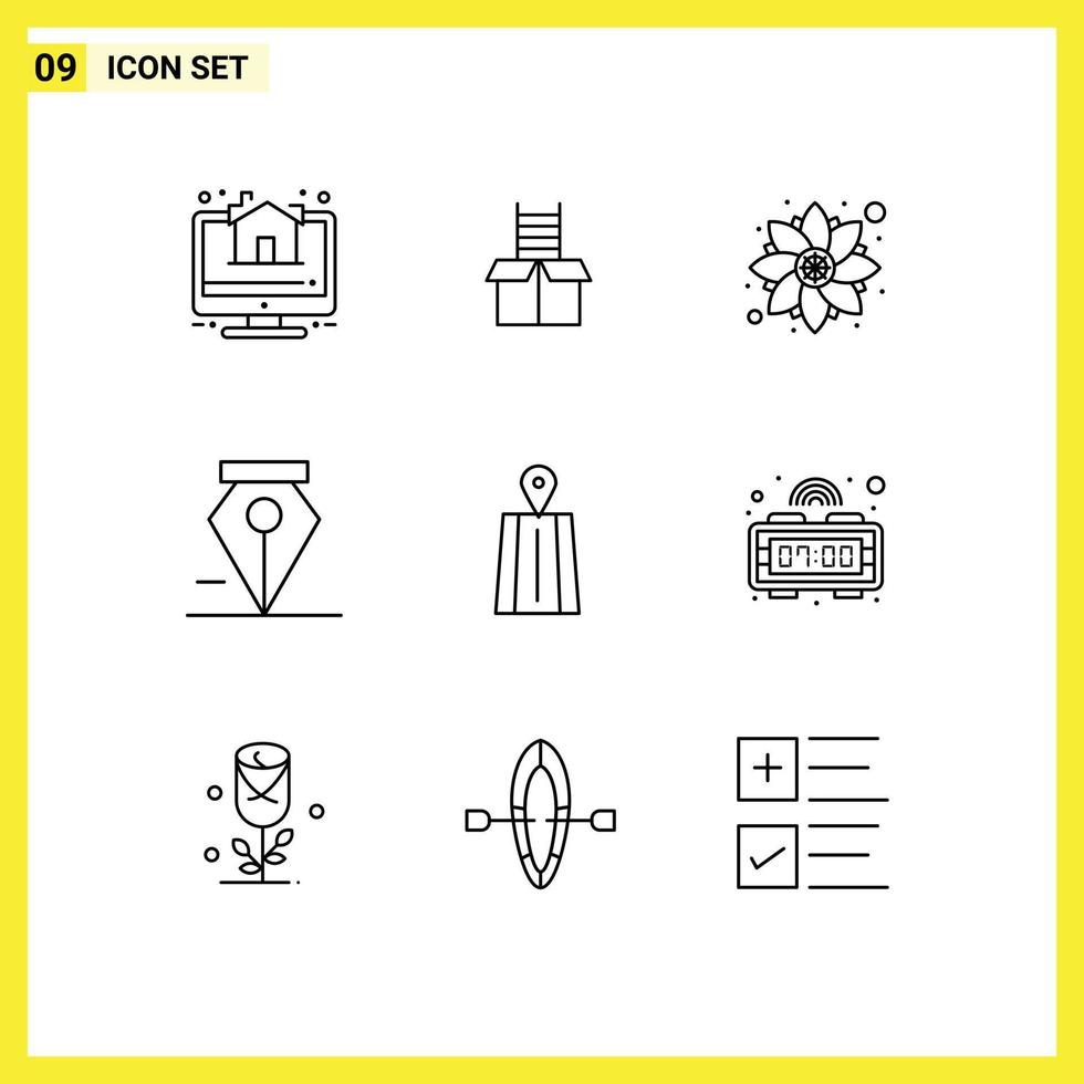 Universal Icon Symbols Group of 9 Modern Outlines of route navigation decoration pen anchor Editable Vector Design Elements