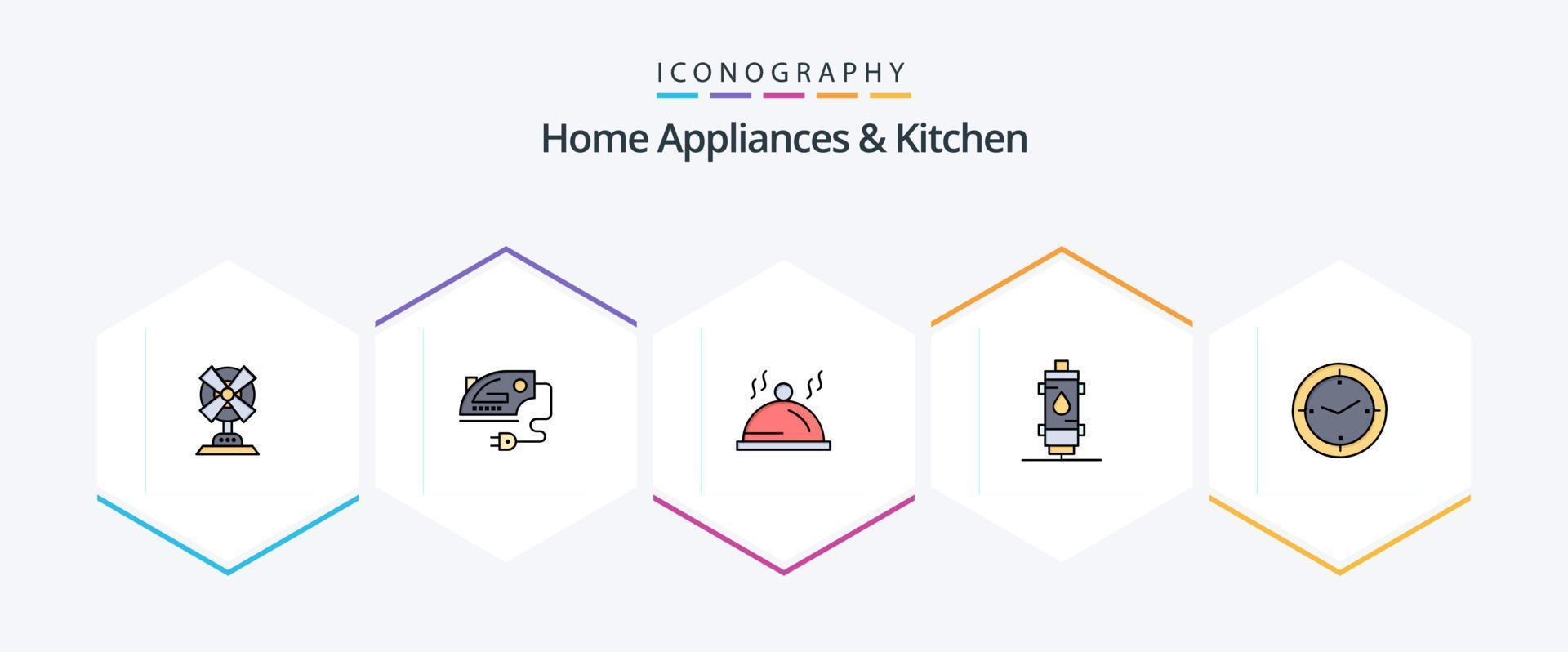 Home Appliances And Kitchen 25 FilledLine icon pack including geyser. hot. hotel. heat. heater vector