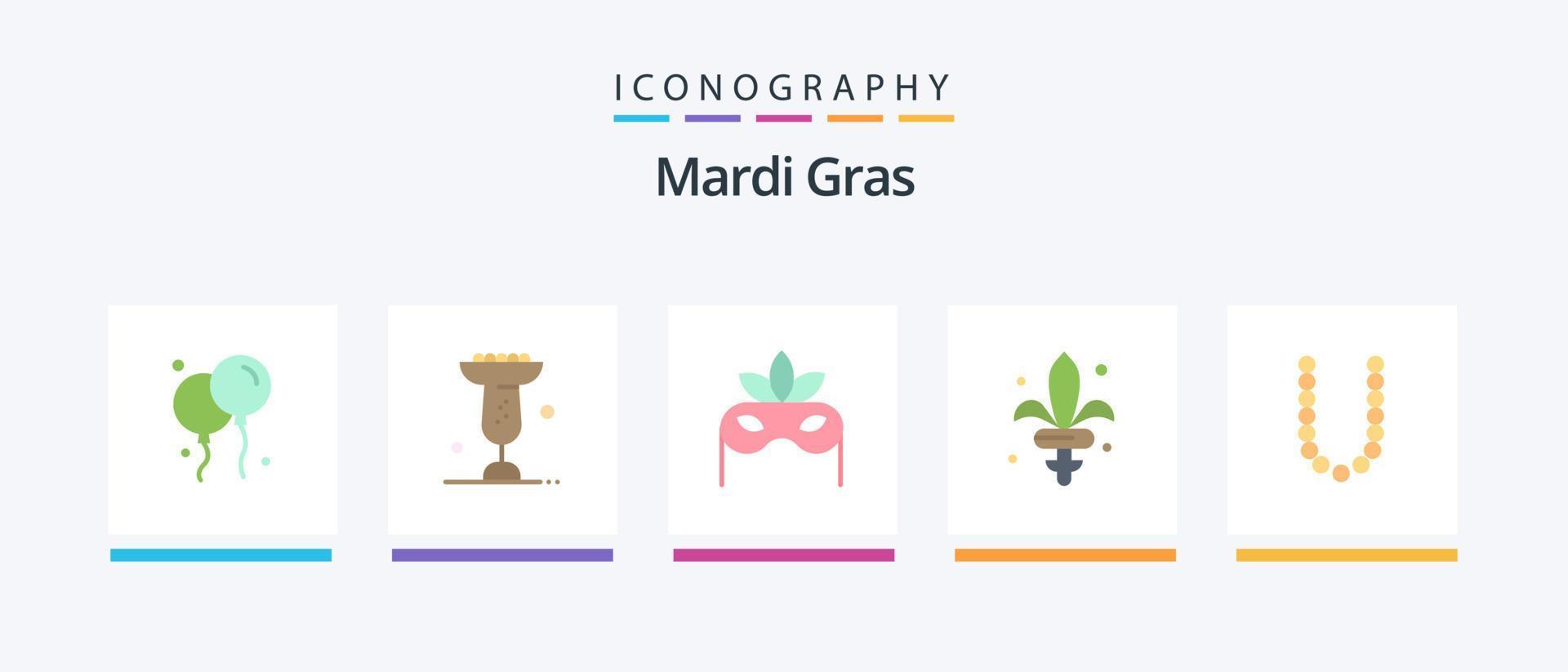 Mardi Gras Flat 5 Icon Pack Including neckles. beauty. mask. accesoris. weapon. Creative Icons Design vector