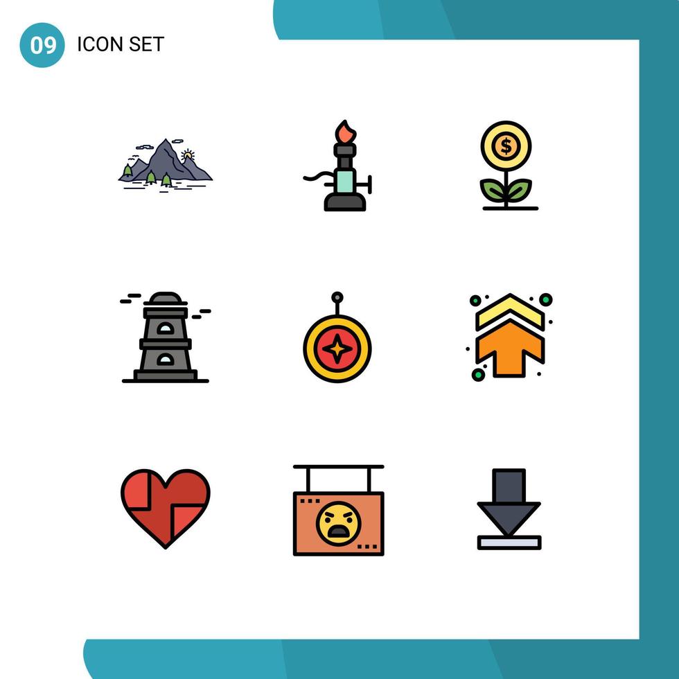 Stock Vector Icon Pack of 9 Line Signs and Symbols for watchtower observatory science flower business Editable Vector Design Elements