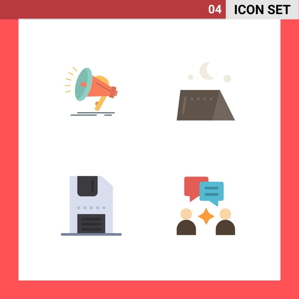 Set of 4 Modern UI Icons Symbols Signs for speaker download voice tent interface Editable Vector Design Elements