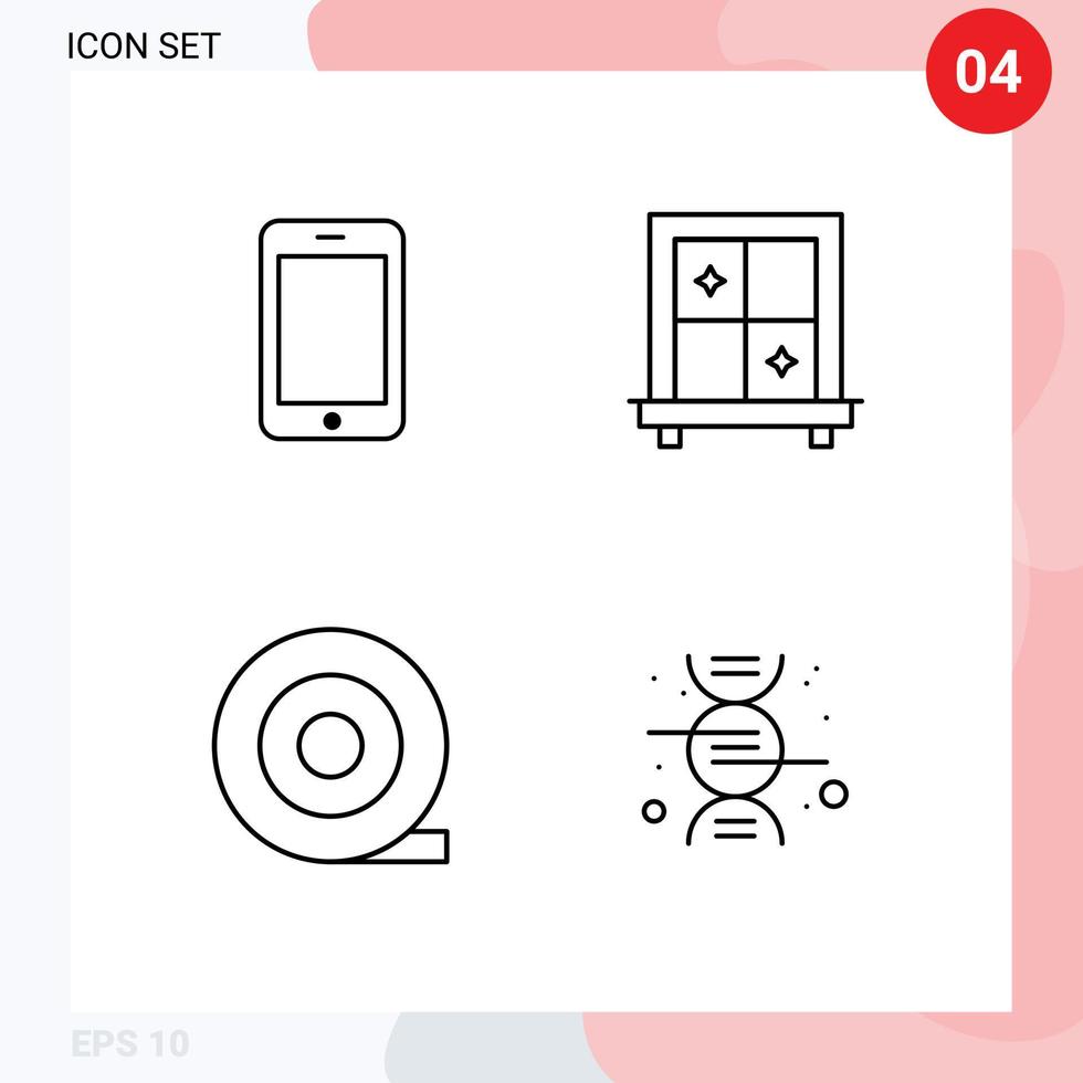 conjunto de pictogramas de 4 colores planos de línea rellena simple de cinta de llamada de ciencia celular 81 elementos de diseño vectorial editables vector