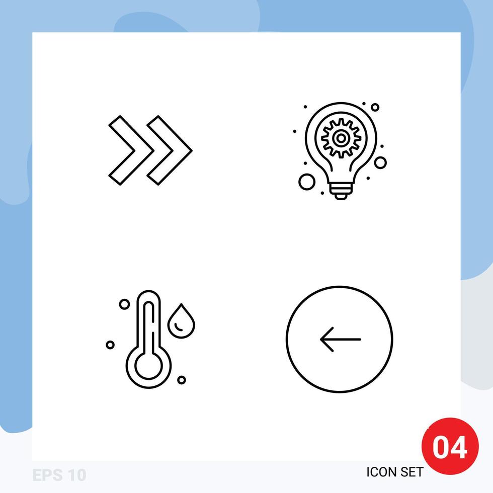 Set of 4 Modern UI Icons Symbols Signs for arrow weather bulb seo gear buttons Editable Vector Design Elements