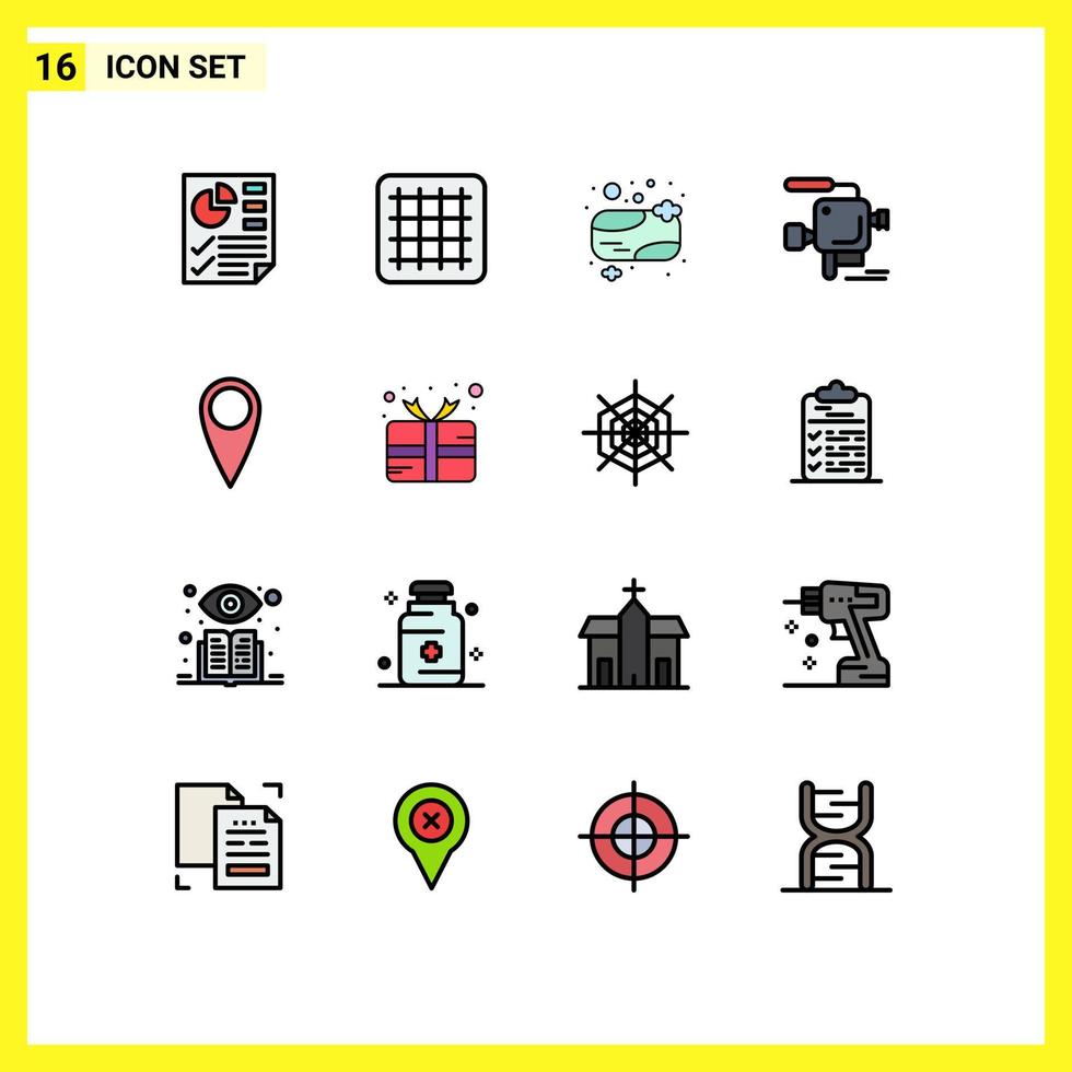 Set of 16 Modern UI Icons Symbols Signs for gift pick shower soap guitar film Editable Creative Vector Design Elements
