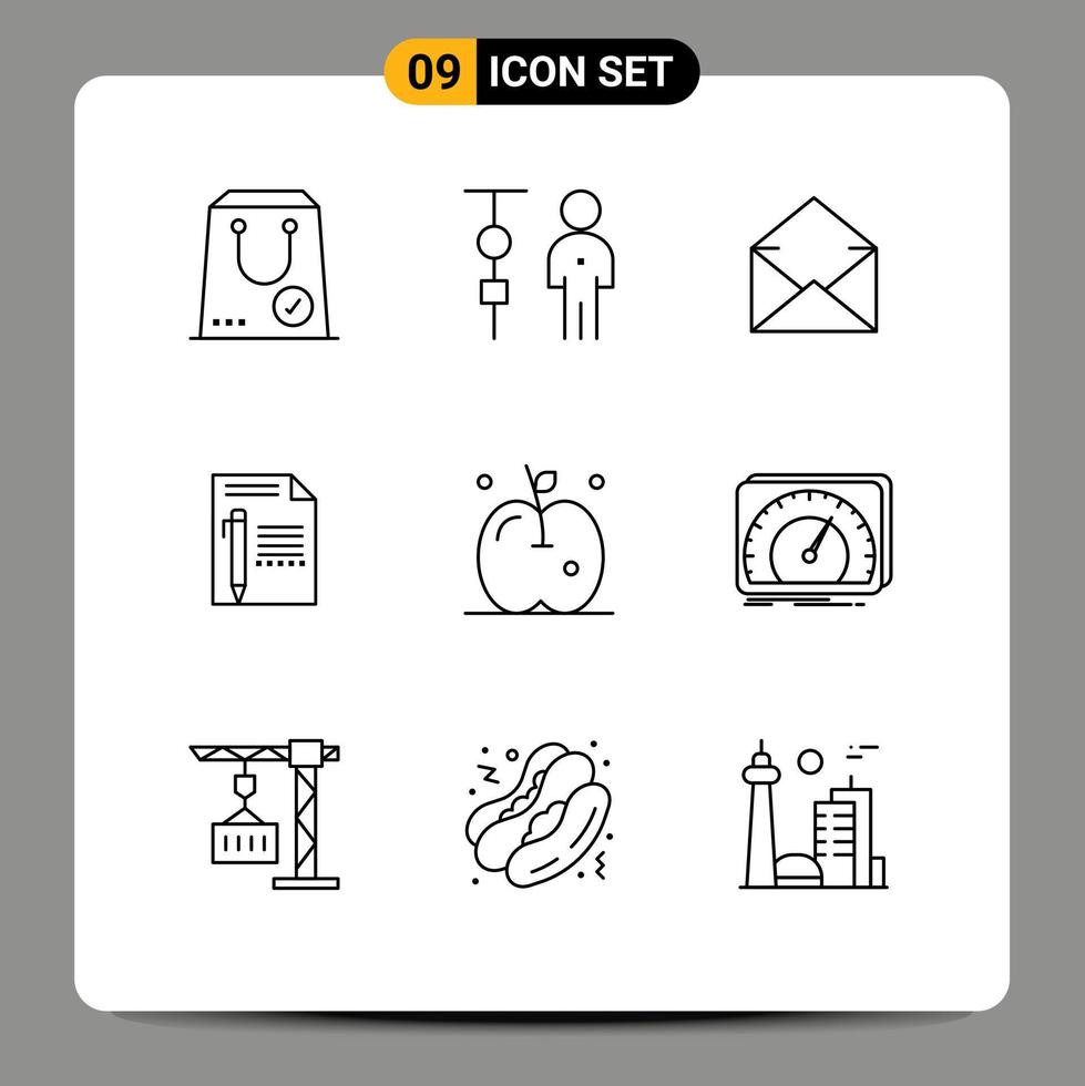 Mobile Interface Outline Set of 9 Pictograms of paper edit corporate management document message Editable Vector Design Elements