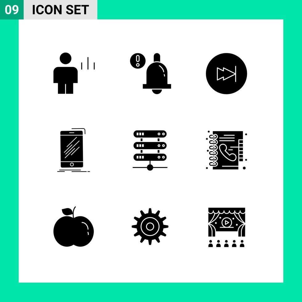 9 iconos creativos, signos y símbolos modernos de computación, teléfono inteligente, flecha, dispositivo de teléfono, elementos de diseño vectorial editables vector