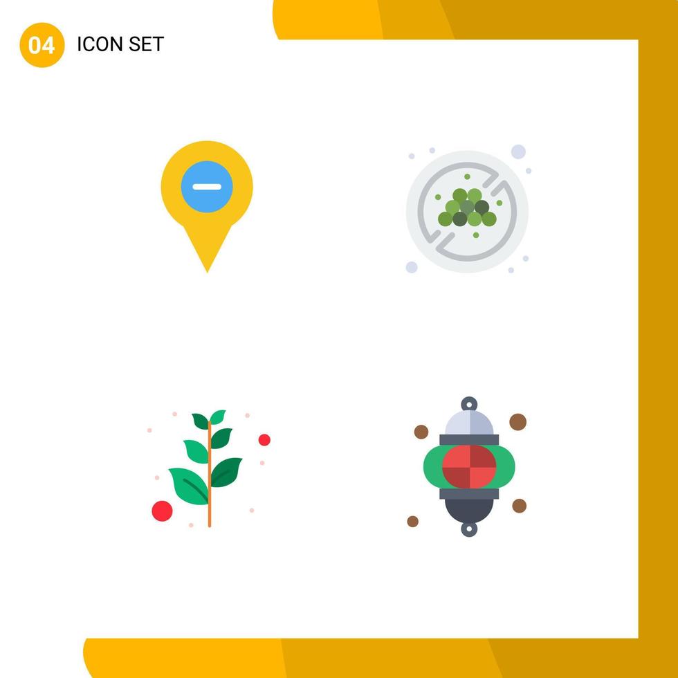 4 Flat Icon concept for Websites Mobile and Apps location olive pin fruit no grape lantern Editable Vector Design Elements