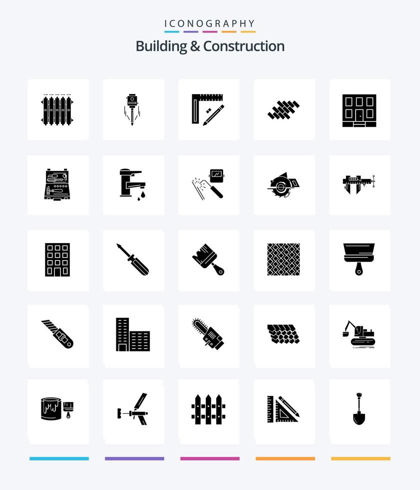 Creative Building And Construction 25 Glyph Solid Black icon pack  Such As tile. bricks. level. design. pencil vector