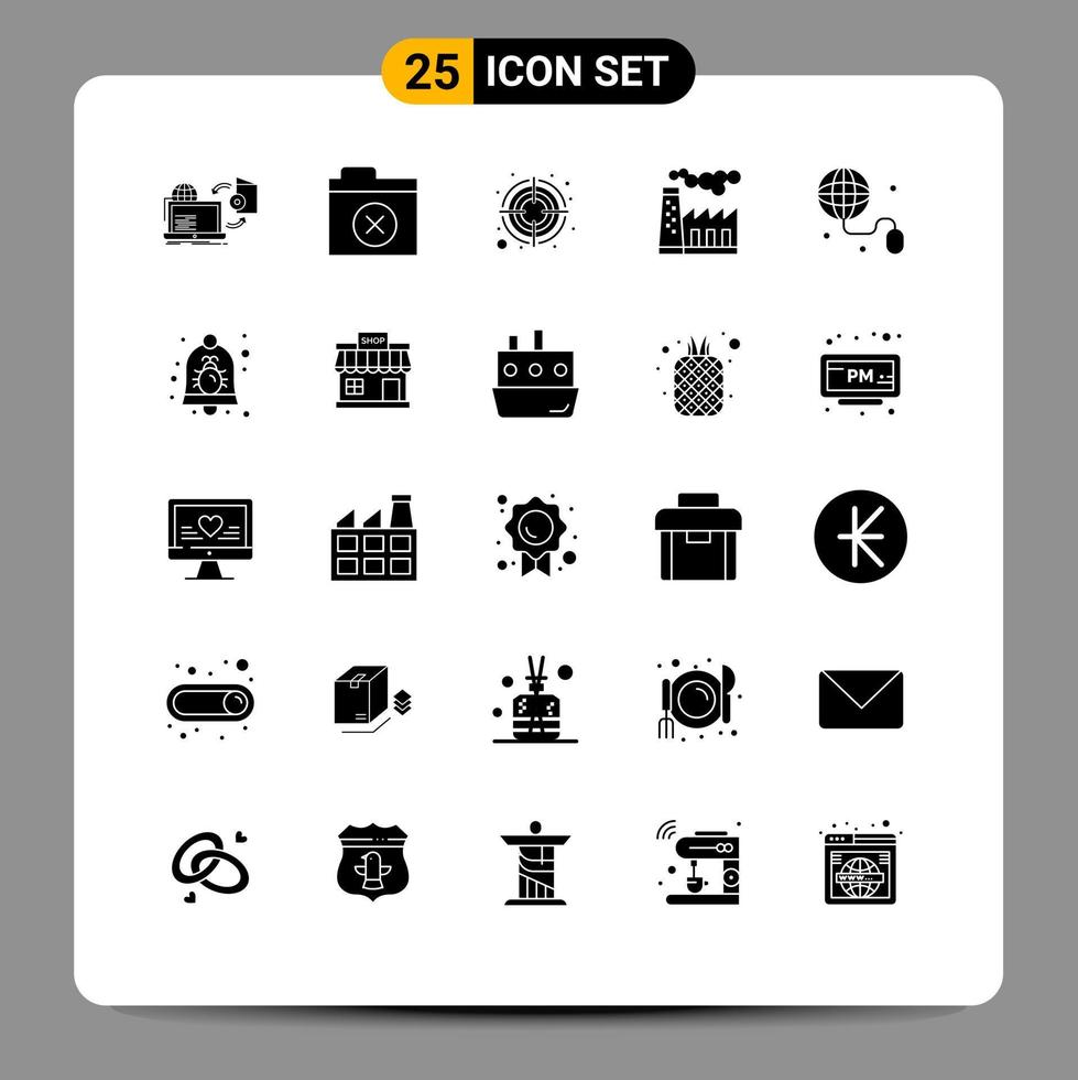 Modern Set of 25 Solid Glyphs Pictograph of internet smoke focus production factory Editable Vector Design Elements