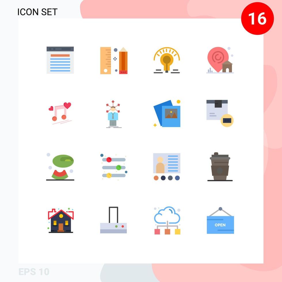 16 Universal Flat Colors Set for Web and Mobile Applications real estate building pencil location light bulb Editable Pack of Creative Vector Design Elements