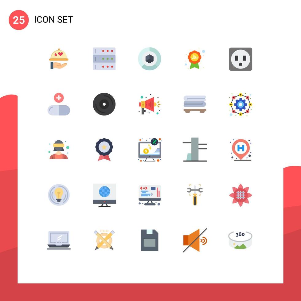 Pack of 25 Modern Flat Colors Signs and Symbols for Web Print Media such as socket ribbon delivery badge islam Editable Vector Design Elements