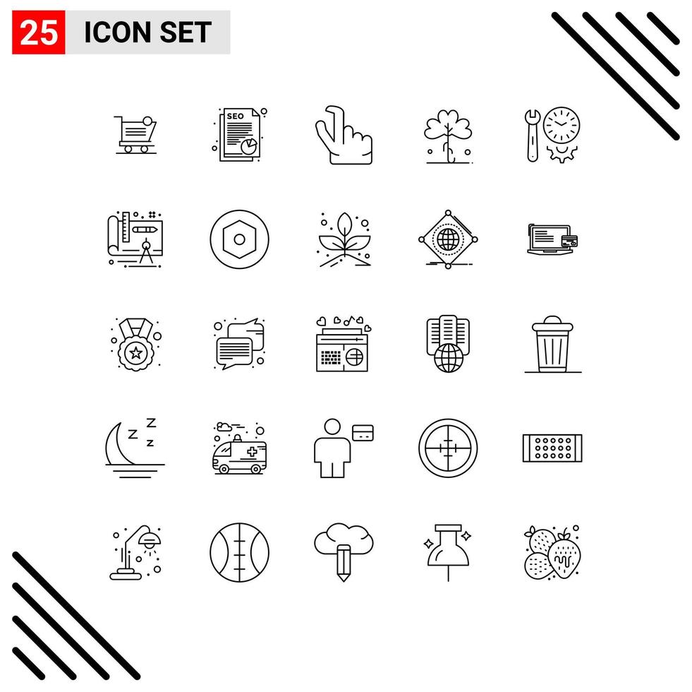 Mobile Interface Line Set of 25 Pictograms of clock irish data ireland clover Editable Vector Design Elements