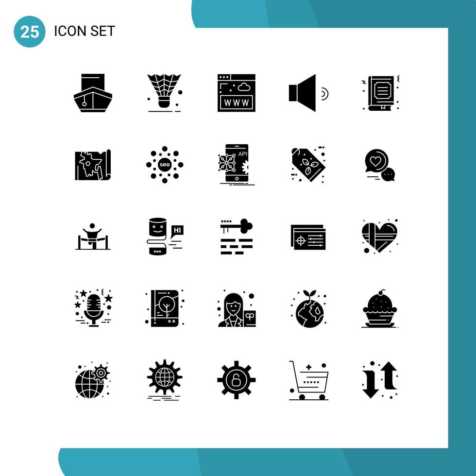 paquete de iconos de vector de stock de 25 signos y símbolos de línea para elementos de diseño de vector editables de sitio web de sonido de volante de altavoz de libro