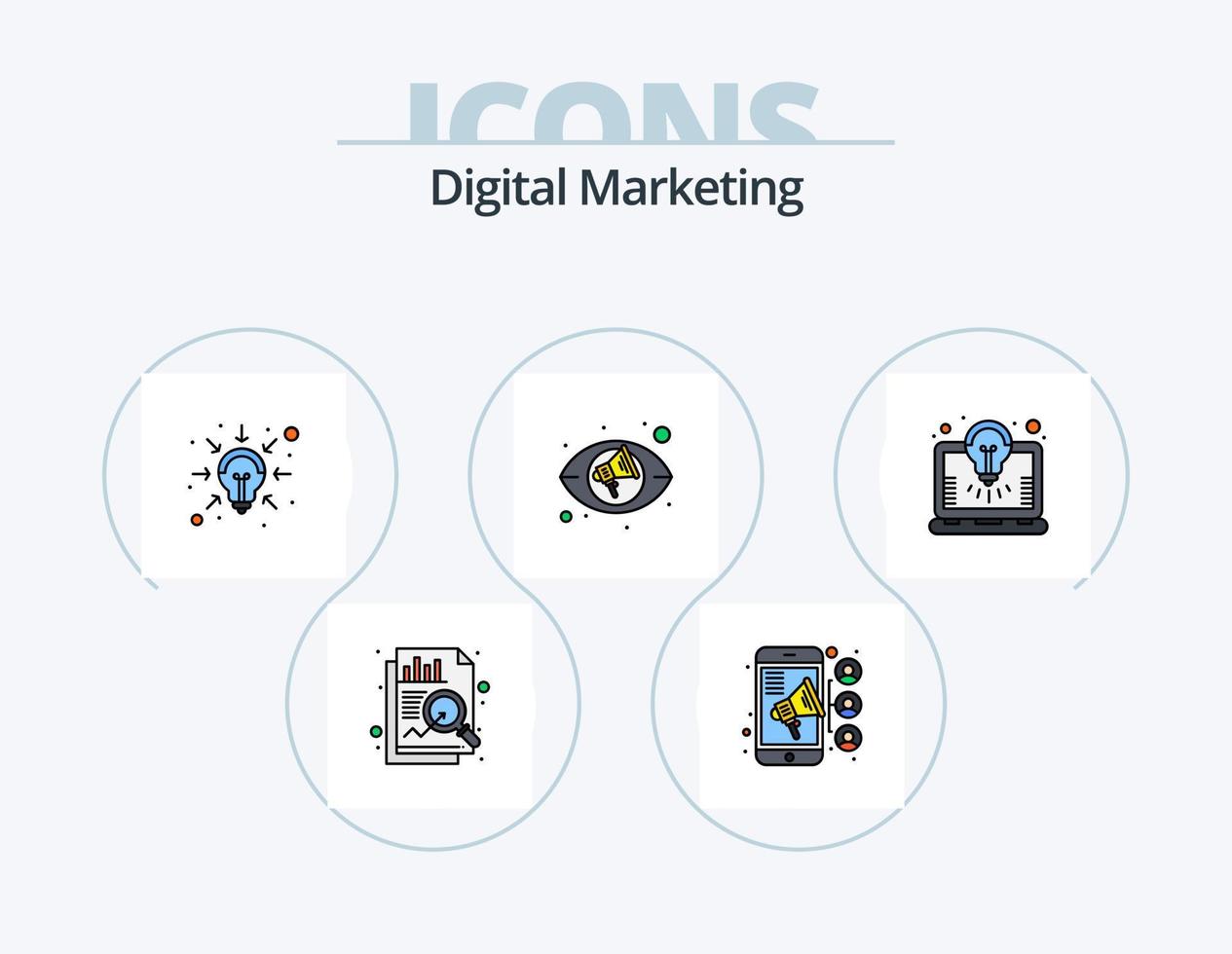 Digital Marketing Line Filled Icon Pack 5 Icon Design. content. advertising. increase. promote. launch vector