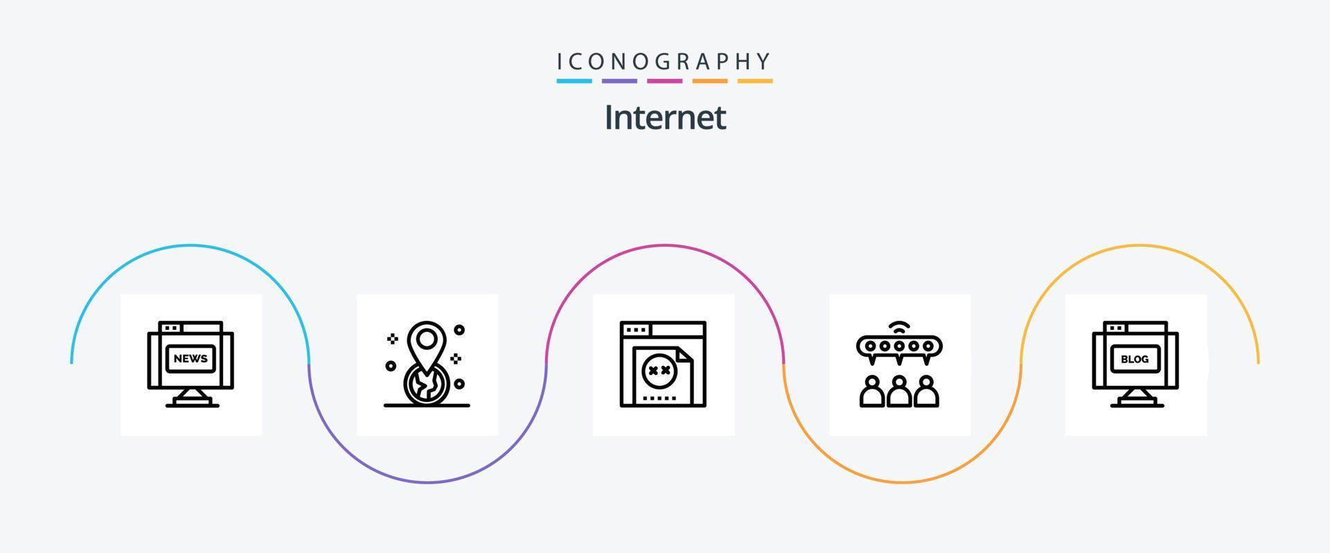 Internet Line 5 Icon Pack Including internet. blog. error. team. network vector