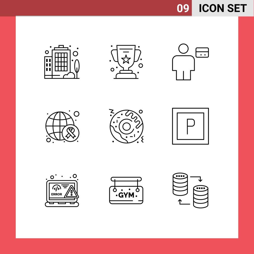 Mobile Interface Outline Set of 9 Pictograms of fast food world body day awareness Editable Vector Design Elements