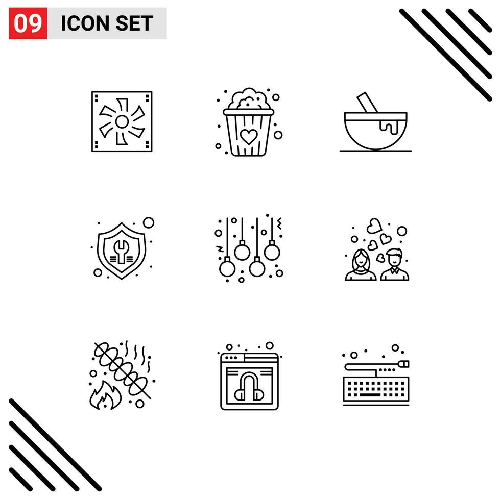 9 User Interface Outline Pack of modern Signs and Symbols of accessories repair bowl tools fix Editable Vector Design Elements