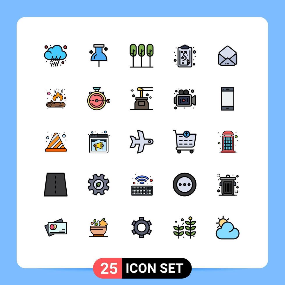 grupo de símbolos de iconos universales de 25 colores planos de líneas llenas modernas de elementos de diseño de vectores editables de camino de tácticas de árbol de mensaje abierto