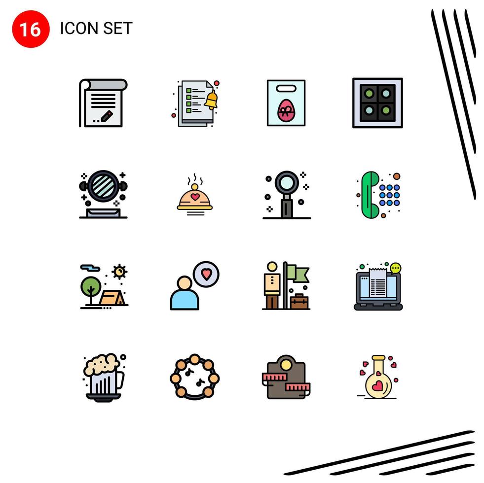 Modern Set of 16 Flat Color Filled Lines and symbols such as shelf bathroom weight stove gas Editable Creative Vector Design Elements