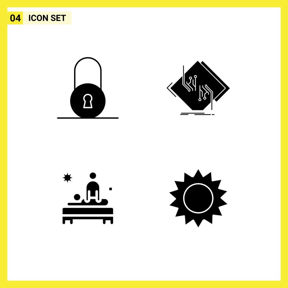 Set of 4 Modern UI Icons Symbols Signs for lock body board network massage Editable Vector Design Elements