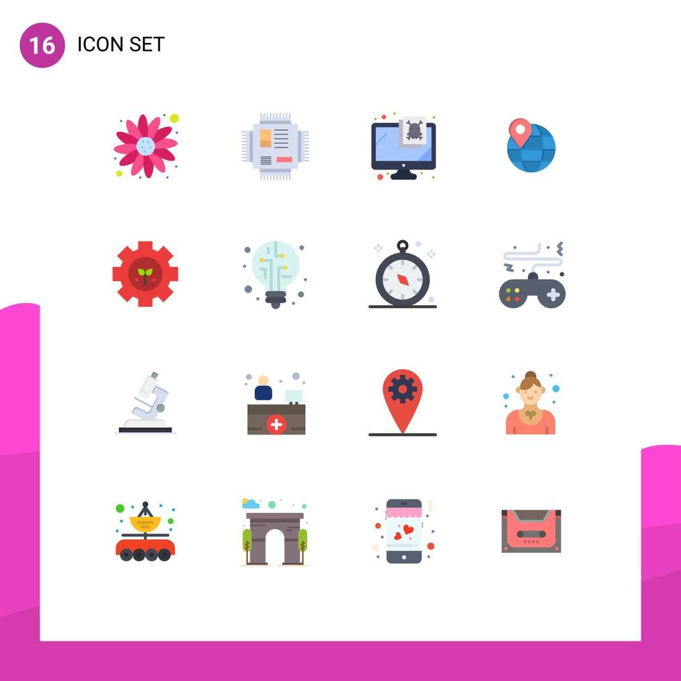 Set of 16 Modern UI Icons Symbols Signs for plant internet computer globe location Editable Pack of Creative Vector Design Elements