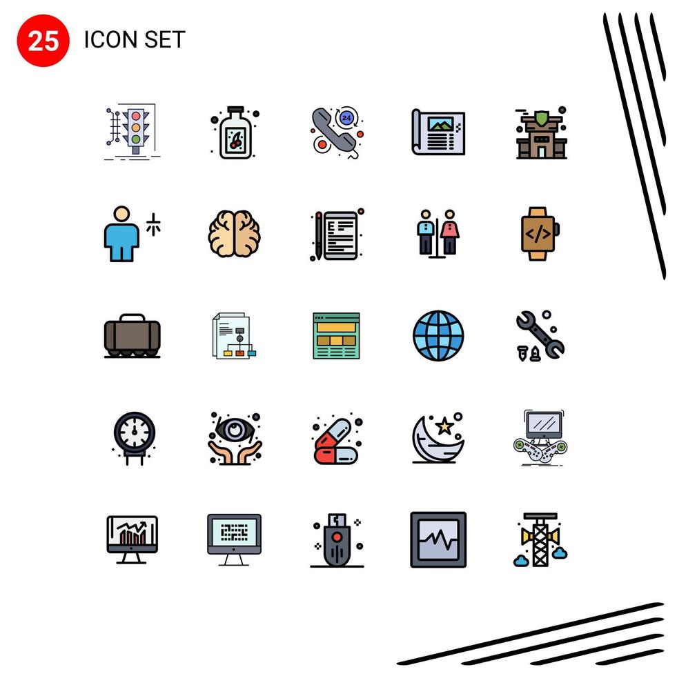 25 User Interface Filled line Flat Color Pack of modern Signs and Symbols of photo plan customer paper call Editable Vector Design Elements