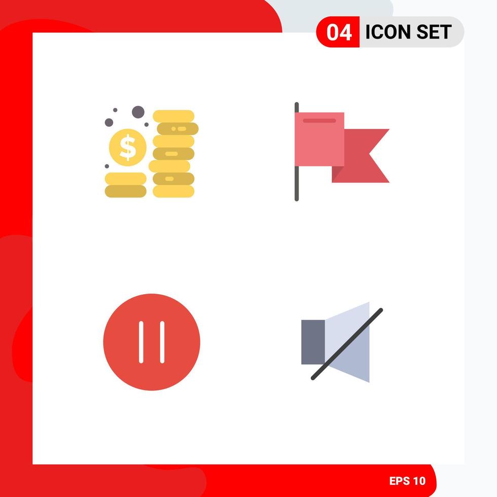 paquete de 4 signos y símbolos de iconos planos modernos para medios de impresión web, como elementos de diseño vectorial editables de campana de marca de gestión de pausa presupuestaria vector