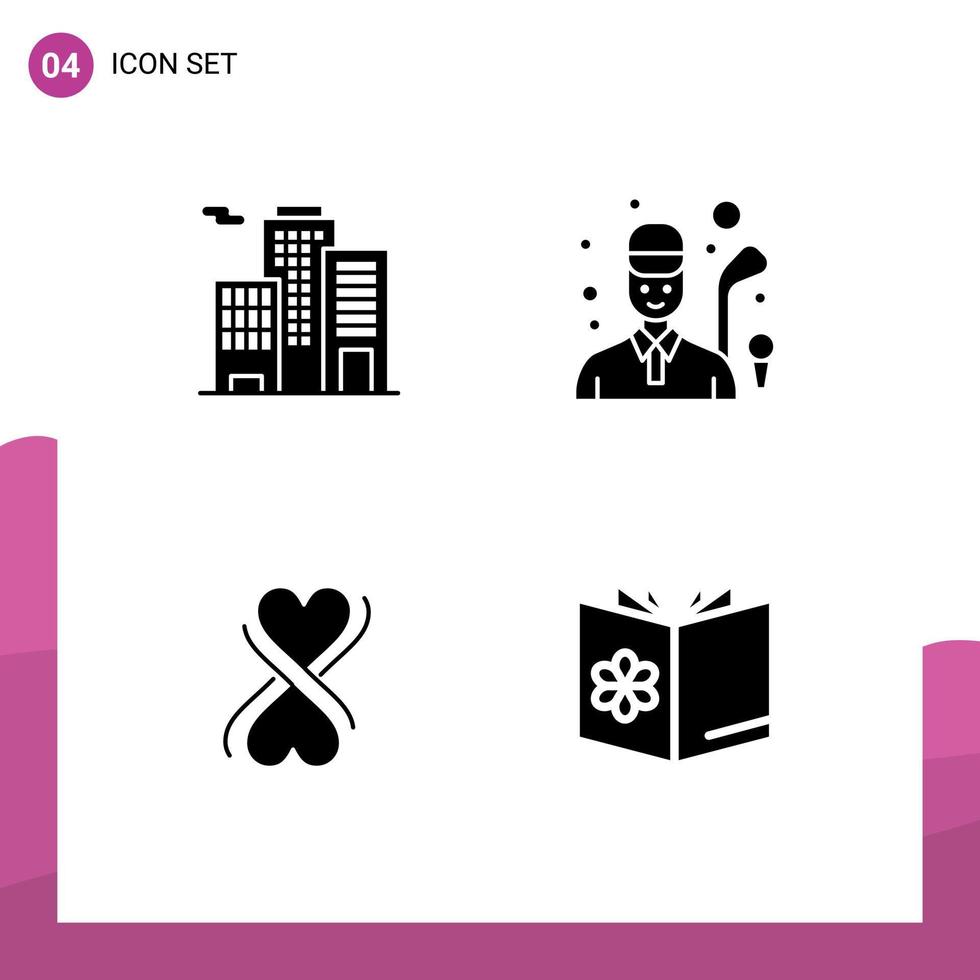 4 Creative Icons Modern Signs and Symbols of building typography golf game bowl Editable Vector Design Elements