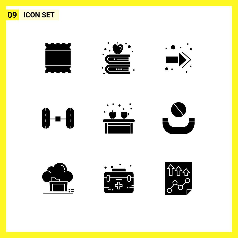 Group of 9 Solid Glyphs Signs and Symbols for deny apple wheel alignment education cup Editable Vector Design Elements