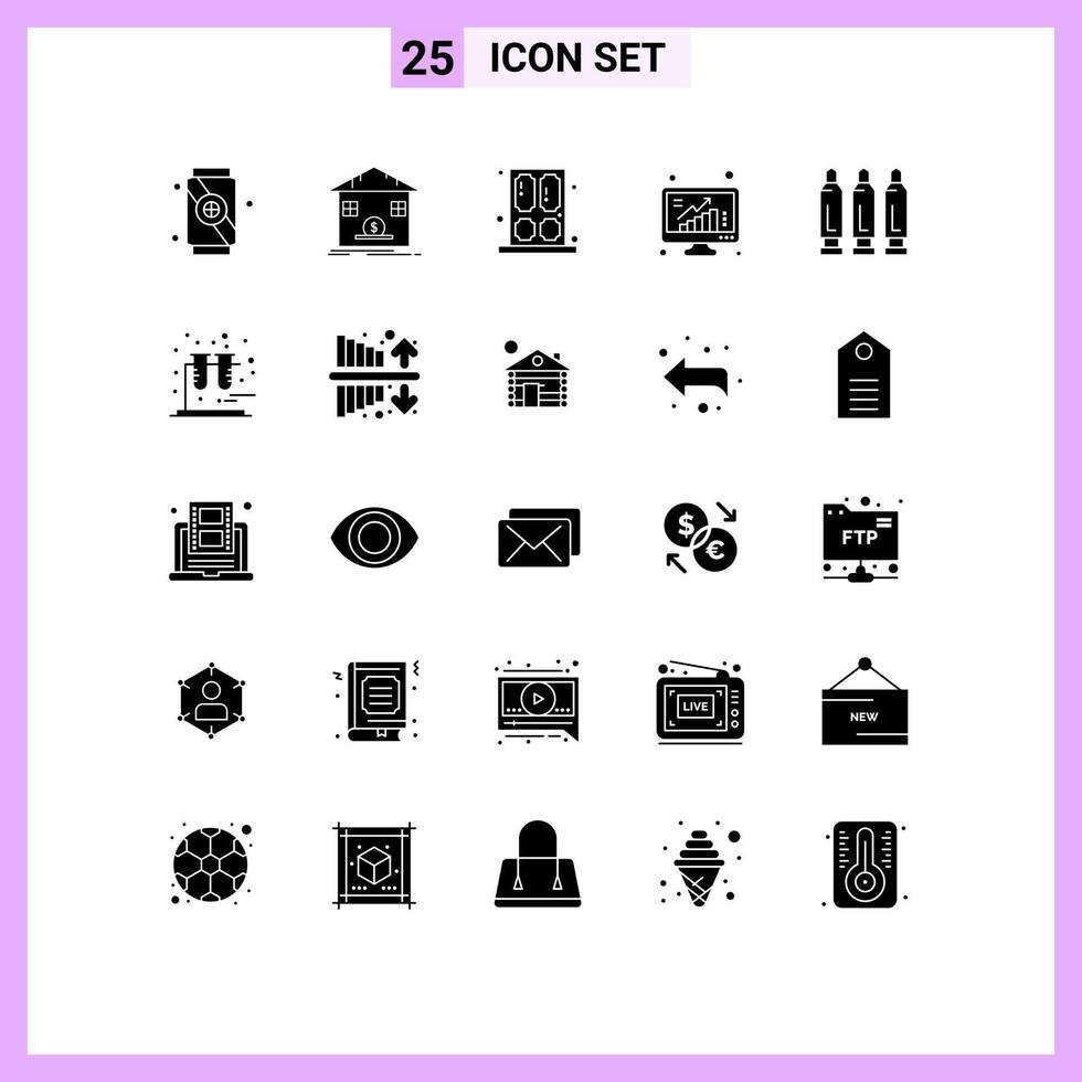Set of 25 Modern UI Icons Symbols Signs for bullet poll door graph grow Editable Vector Design Elements