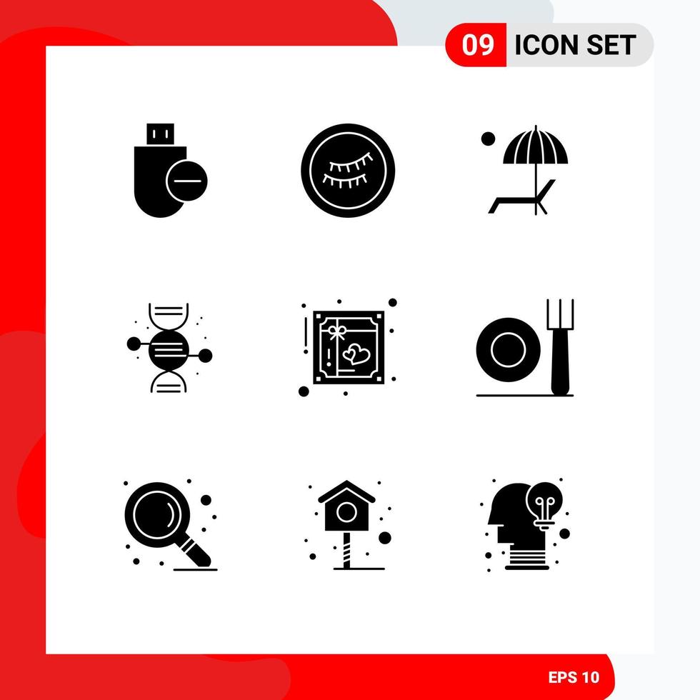 Pack of 9 Modern Solid Glyphs Signs and Symbols for Web Print Media such as invite bone umbrella medical adn Editable Vector Design Elements