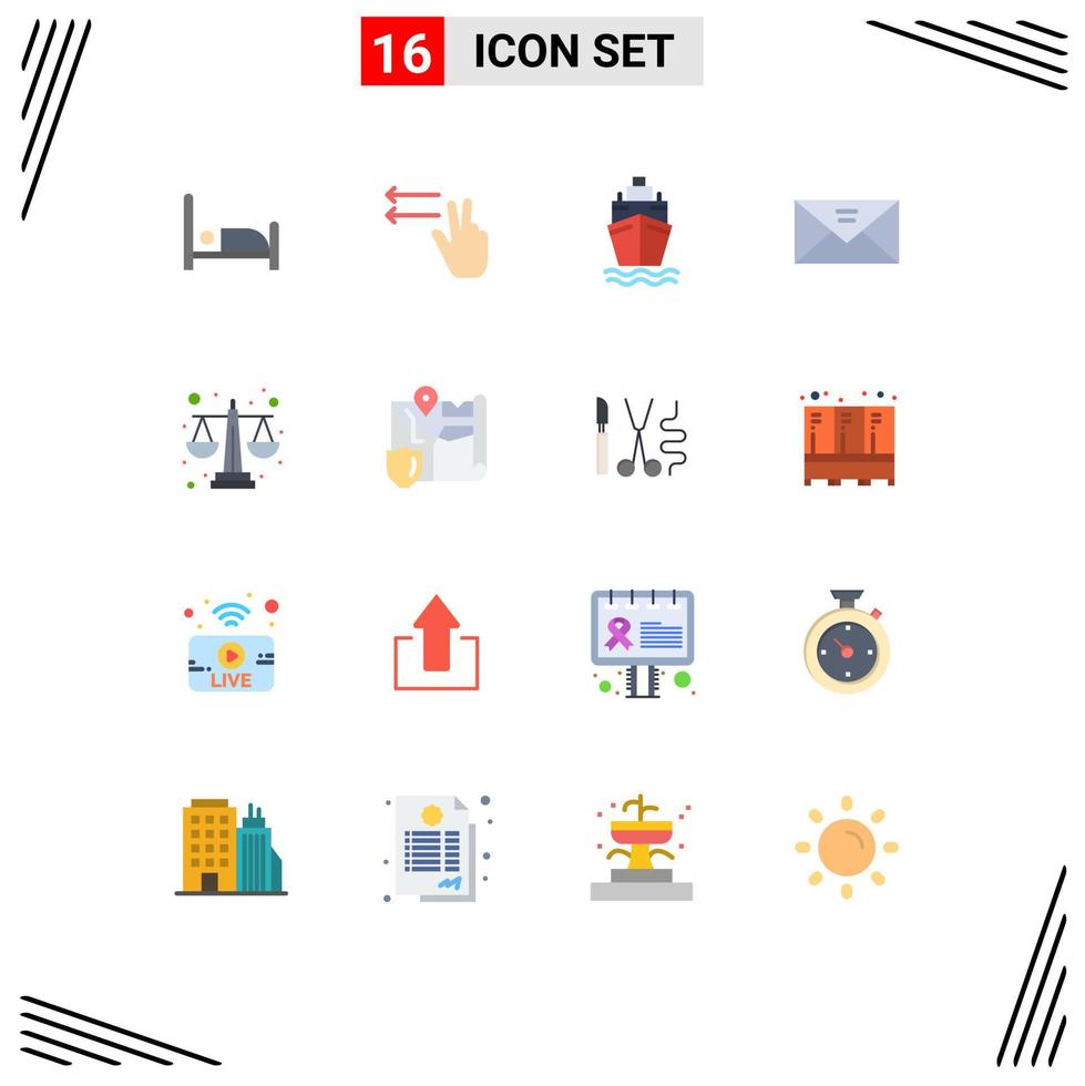 Universal Icon Symbols Group of 16 Modern Flat Colors of level balance scale transport balance message Editable Pack of Creative Vector Design Elements