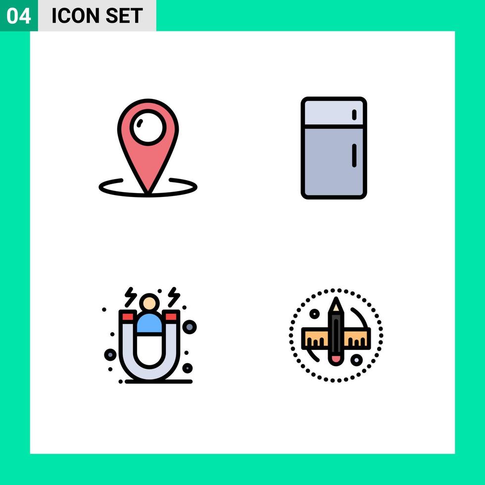 Editable Vector Line Pack of 4 Simple Filledline Flat Colors of location household help fridge customer Editable Vector Design Elements