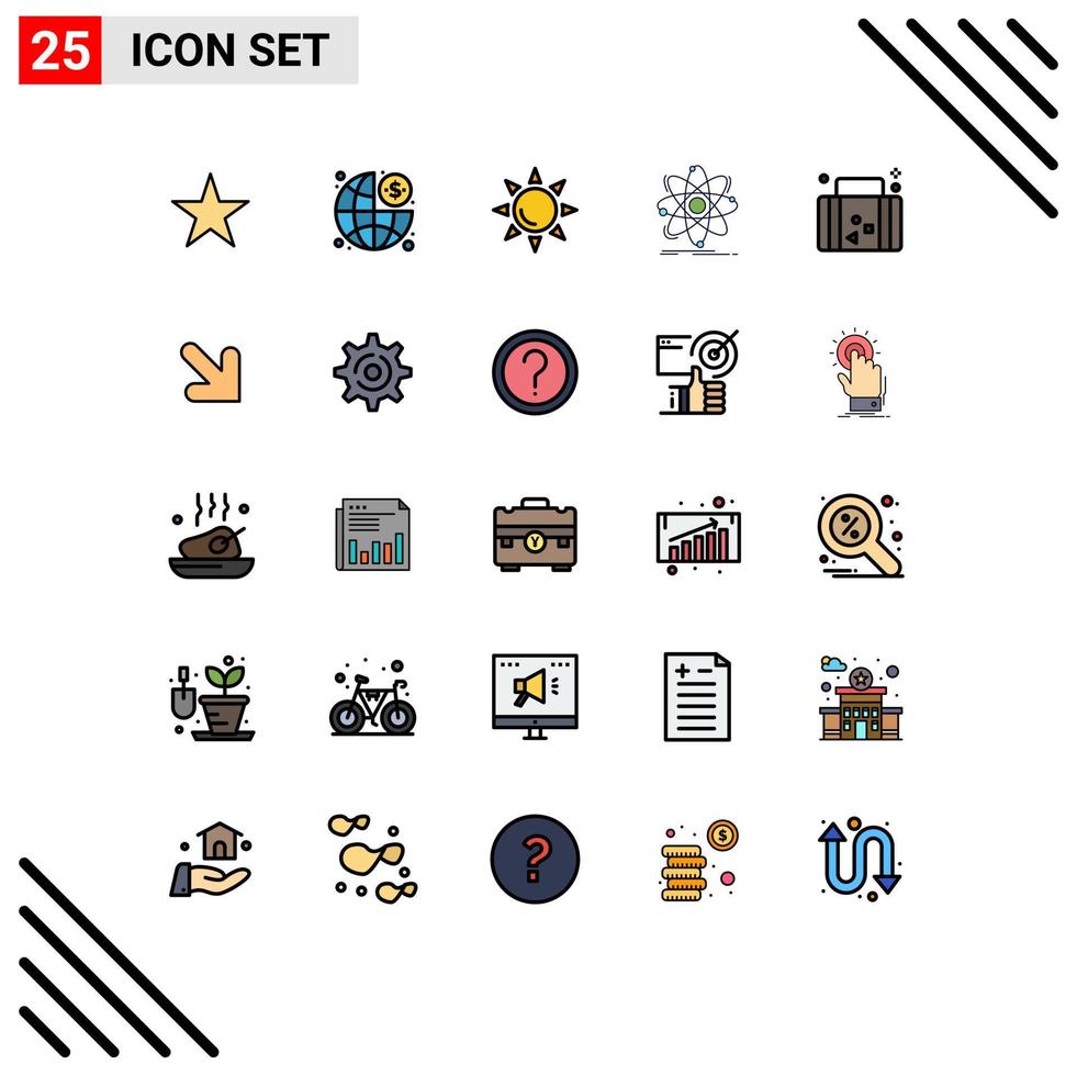 Group of 25 Filled line Flat Colors Signs and Symbols for summer holiday shinning nuclear chemistry Editable Vector Design Elements