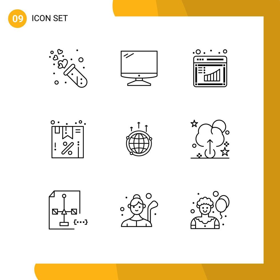 9 Outline concept for Websites Mobile and Apps offer package imac discount graph Editable Vector Design Elements