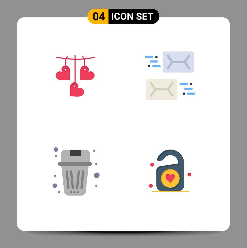 Pack of 4 creative Flat Icons of heart basket hanging email delete Editable Vector Design Elements