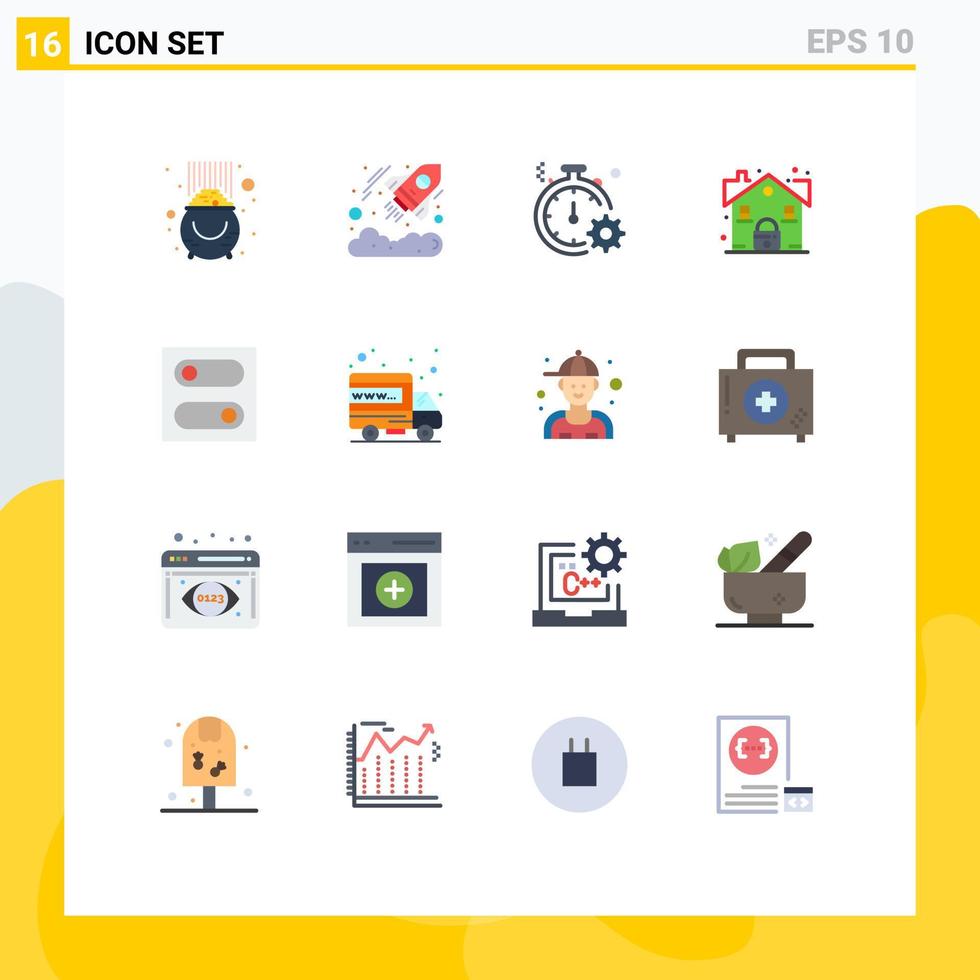 Pictogram Set of 16 Simple Flat Colors of security lock startup estate quick Editable Pack of Creative Vector Design Elements
