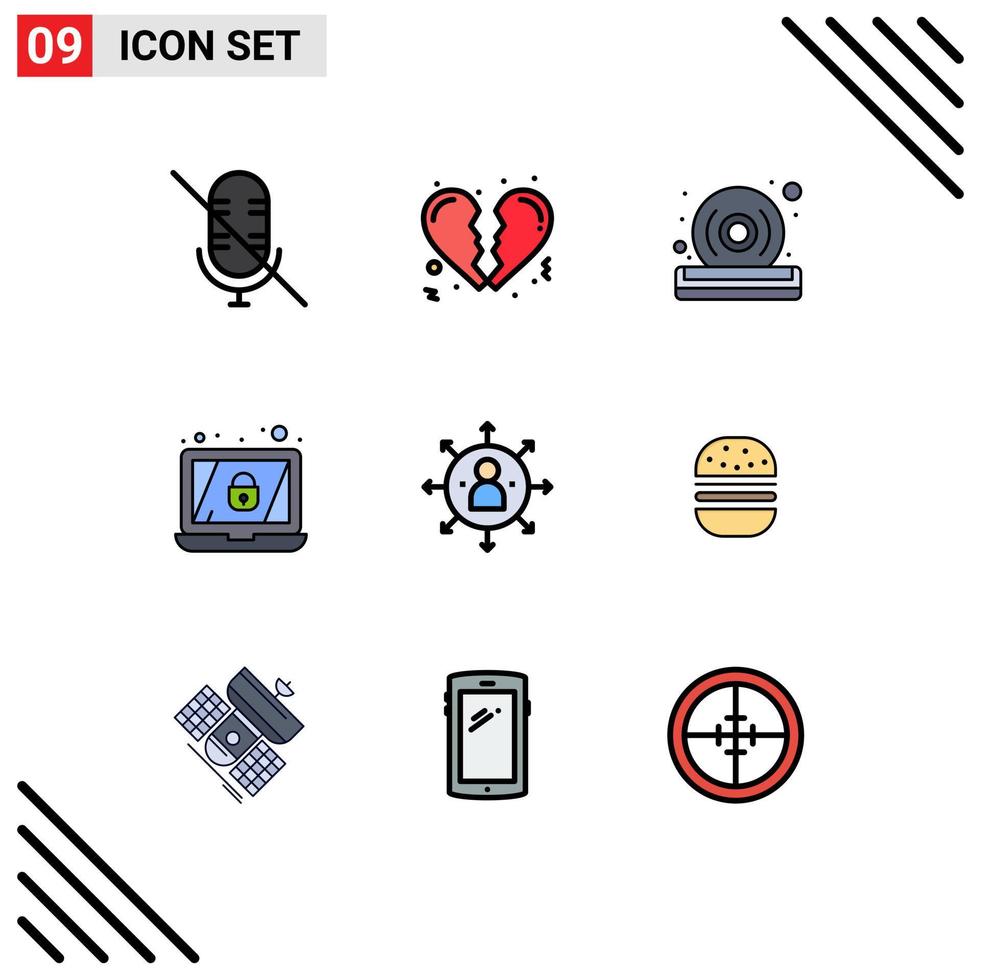 Pictogram Set of 9 Simple Filledline Flat Colors of opportunity employee quality arrows lock Editable Vector Design Elements