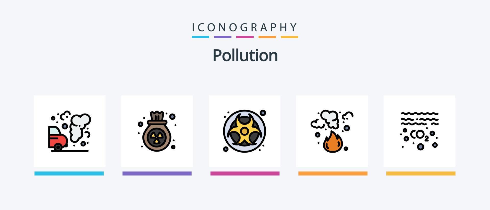 la línea de contaminación llenó un paquete de 5 íconos que incluye basura. auto. agua. contaminación. gas. diseño de iconos creativos vector