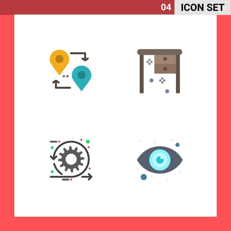 Group of 4 Flat Icons Signs and Symbols for location development travel office desk sprint Editable Vector Design Elements