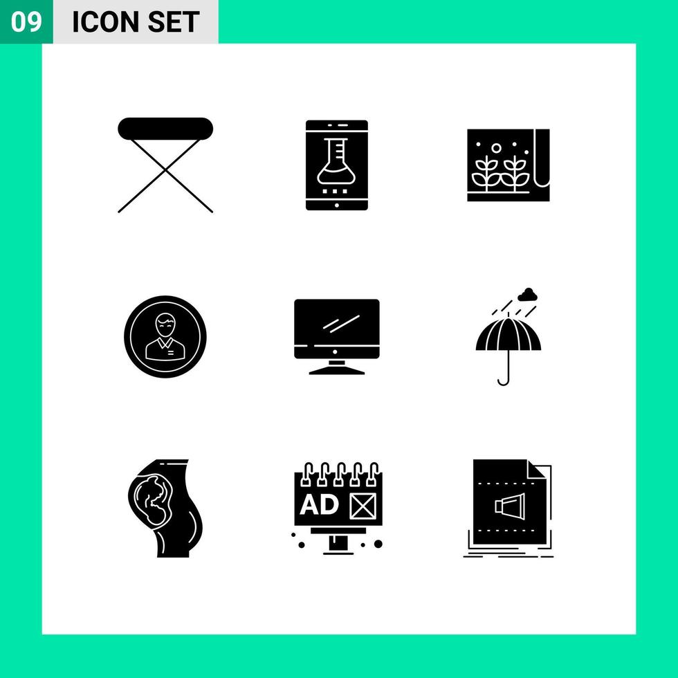 Pack of 9 creative Solid Glyphs of man business smart lab avatar plant Editable Vector Design Elements