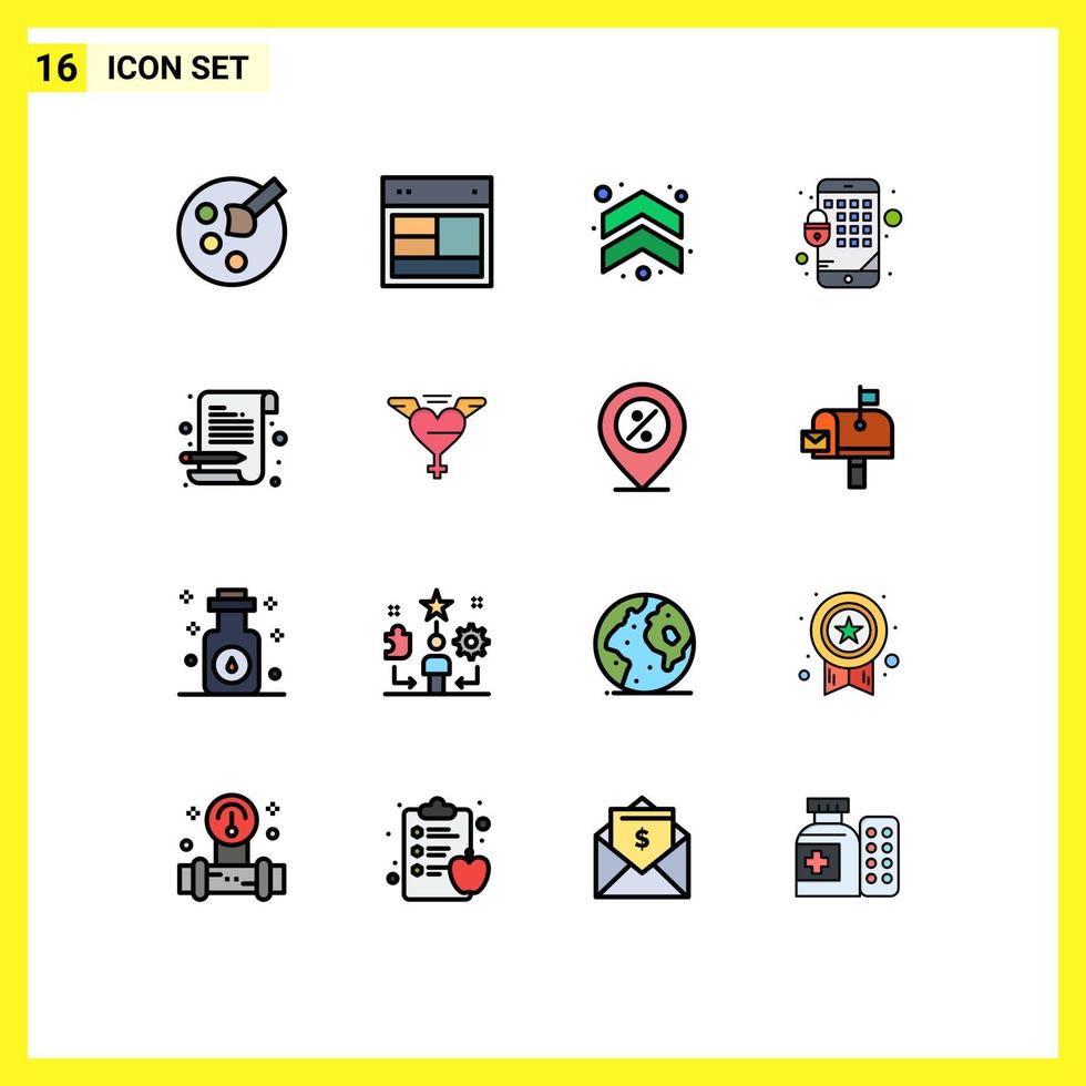 Universal Icon Symbols Group of 16 Modern Flat Color Filled Lines of notepad letter arrow mobile encryption Editable Creative Vector Design Elements