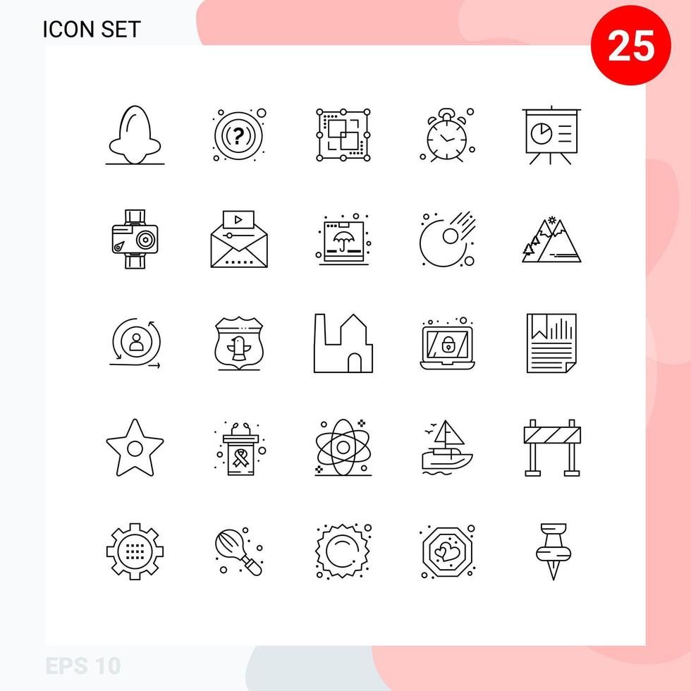 Universal Icon Symbols Group of 25 Modern Lines of analytics reminder divide clock alarm Editable Vector Design Elements