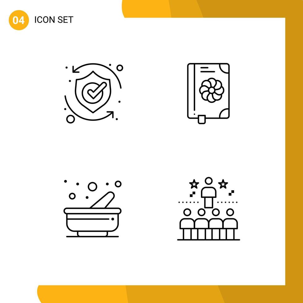 4 Line concept for Websites Mobile and Apps protect cooking shield flower mortar Editable Vector Design Elements