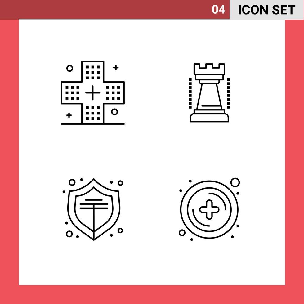Set of 4 Modern UI Icons Symbols Signs for disease online health games shield Editable Vector Design Elements