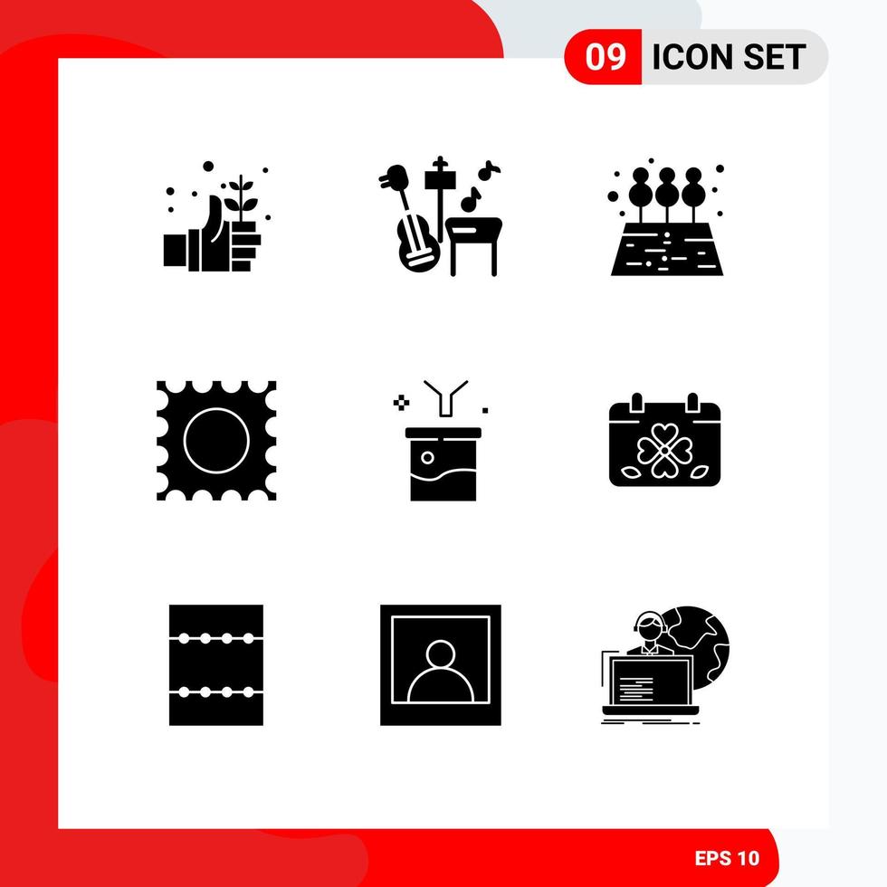 Universal Icon Symbols Group of 9 Modern Solid Glyphs of calendar funnel garden data filtering big data and science concept Editable Vector Design Elements
