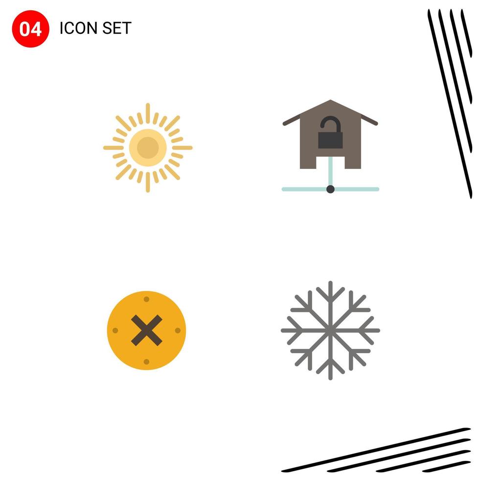 paquete de línea vectorial editable de 4 iconos planos simples de dispositivos cruzados solares casa inteligente cancelar elementos de diseño vectorial editables vector