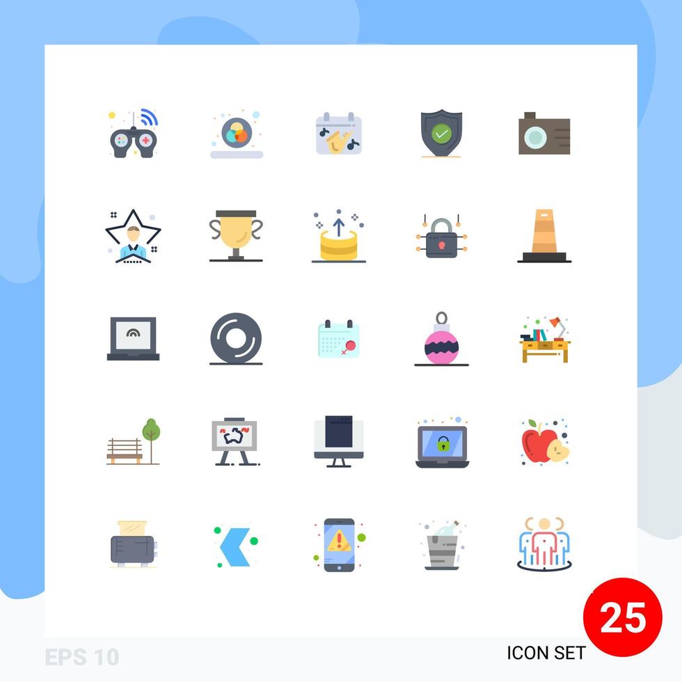 Modern Set of 25 Flat Colors and symbols such as photo camera music secure protection Editable Vector Design Elements