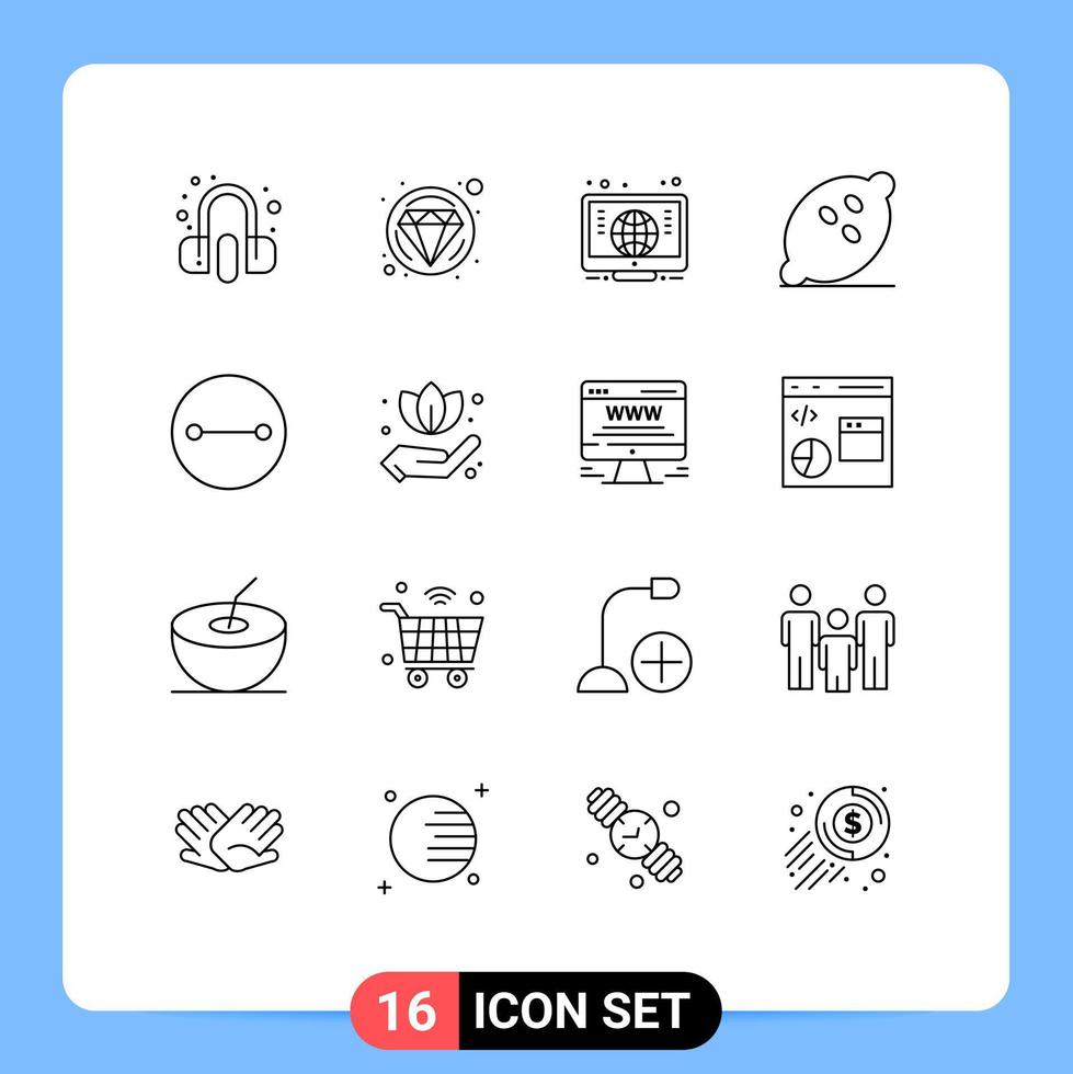 Modern Set of 16 Outlines Pictograph of symbols ancient global healthy fruit Editable Vector Design Elements